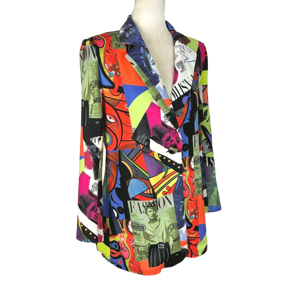 Multicolour magazine patchwork blazer
